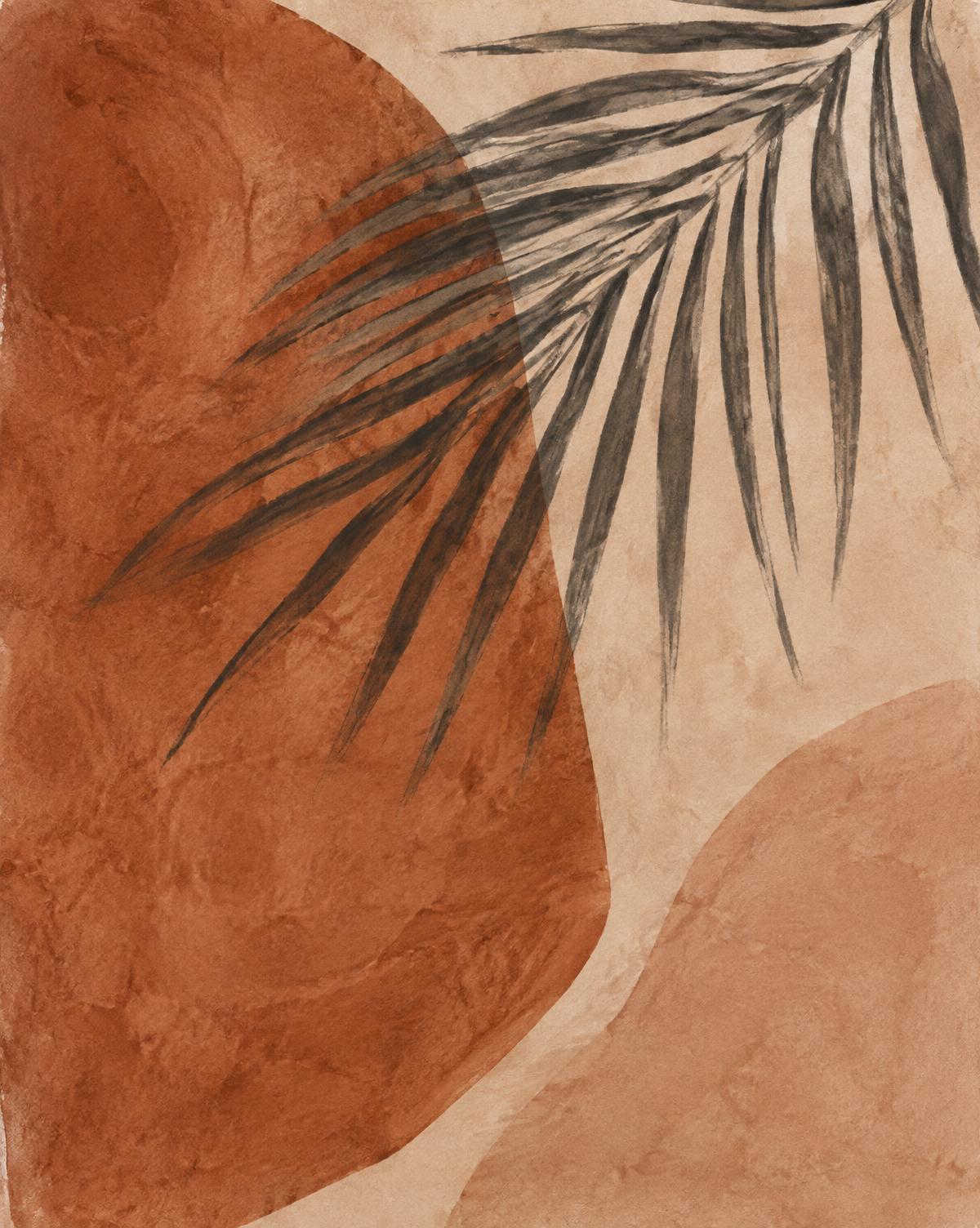 Terracotta washes with a charcoal palm frond