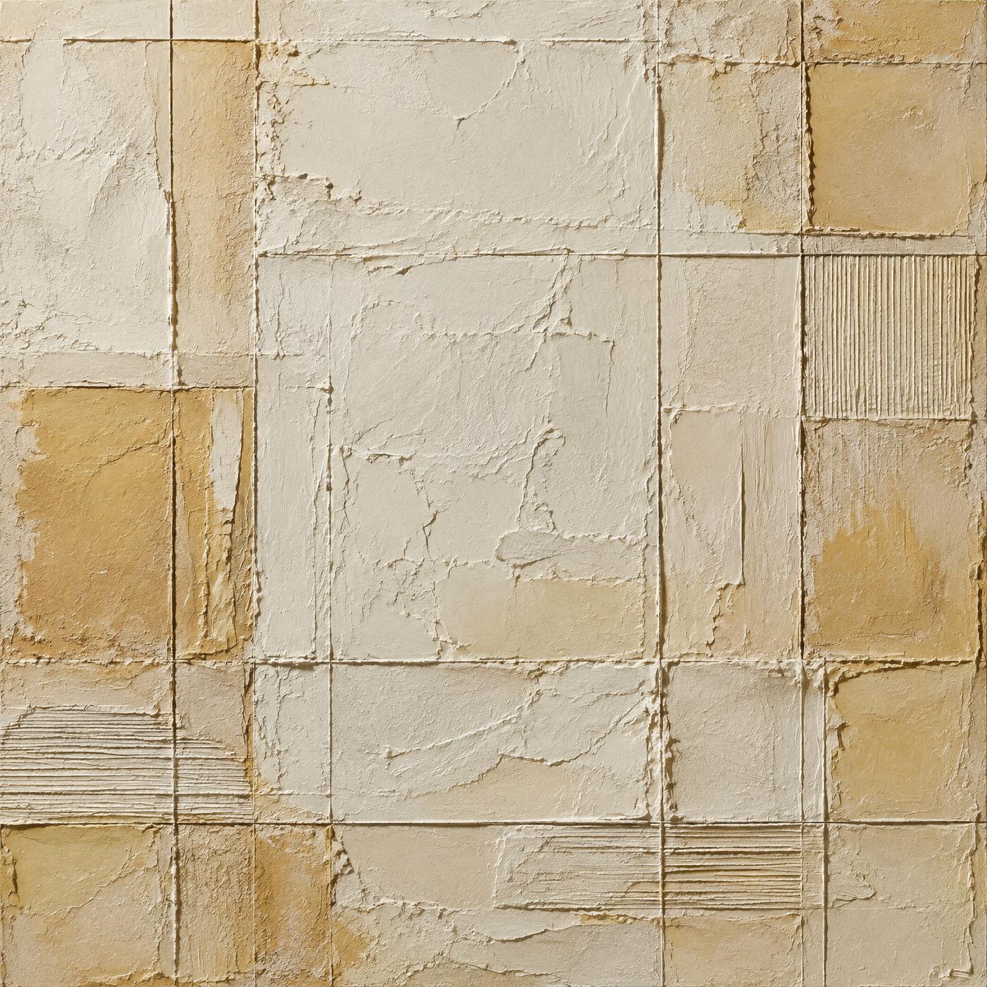 Off white plaster relief with an incised grid